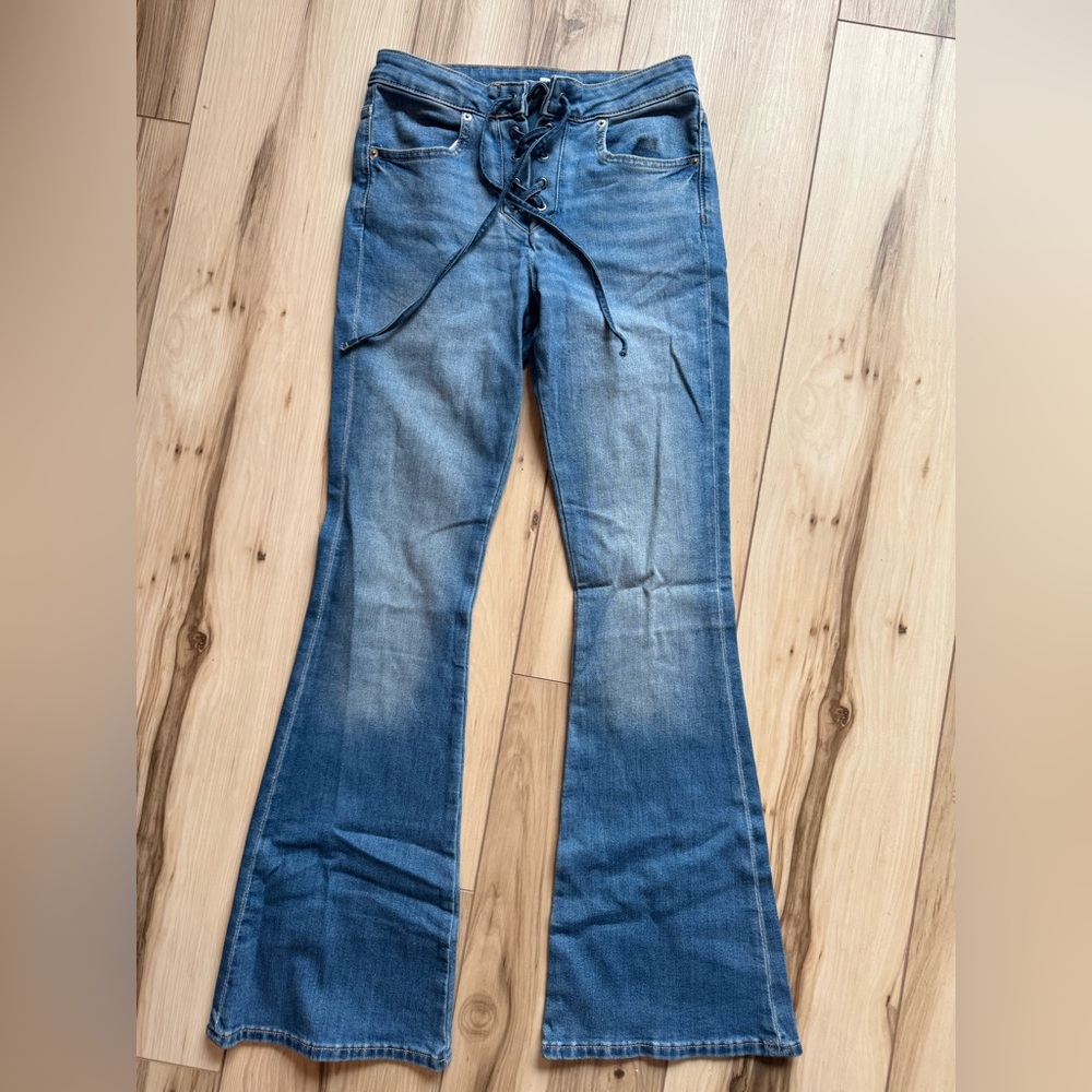 H&M Denim Flare Jeans with Lace-Up Detail